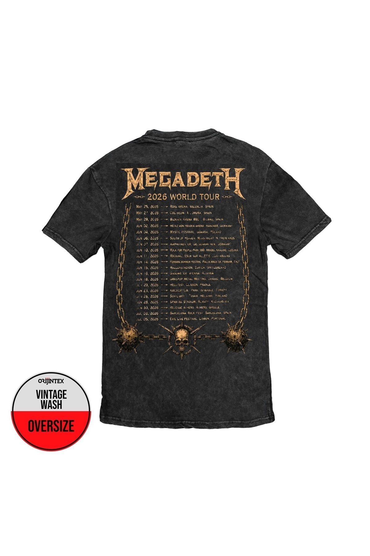 orijintex Megadeth 2026 World Tour Concert Ön Arka Baskılı