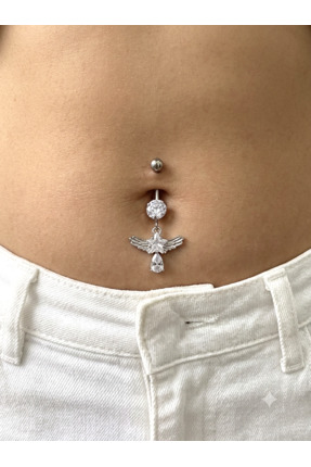 kurukafagift Melek Kanatlı Zirkon Taşlı Yıldız Figürlü Çelik Göbek Piercing
