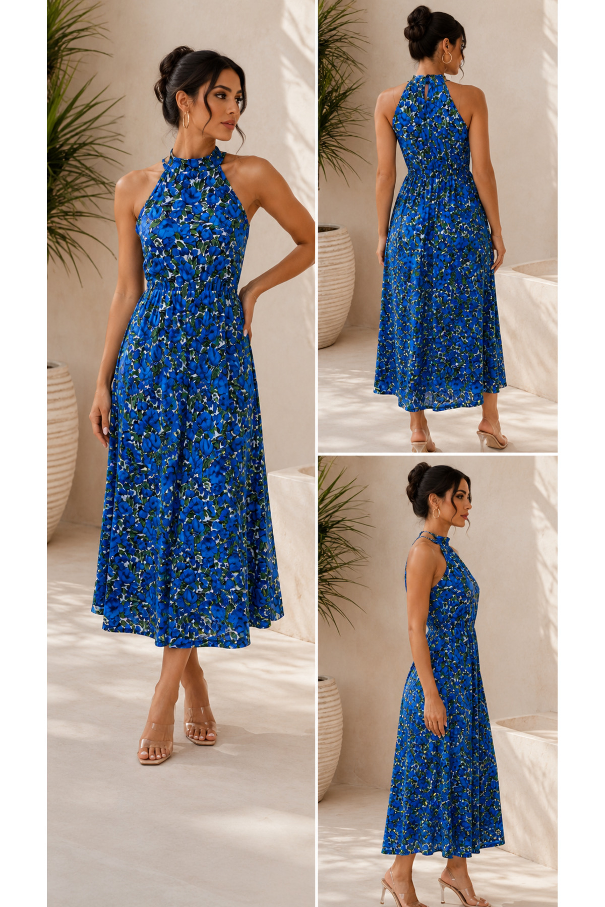 Kokosh moda Göz Alıcı Zarafet! Kadın Desenli Beli Gipe Detaylı Yazlık Uzun Süprem Elbise görsel 2
