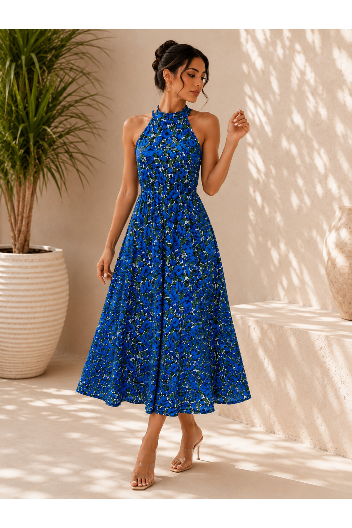 Kokosh moda Göz Alıcı Zarafet! Kadın Desenli Beli Gipe Detaylı Yazlık Uzun Süprem Elbise
