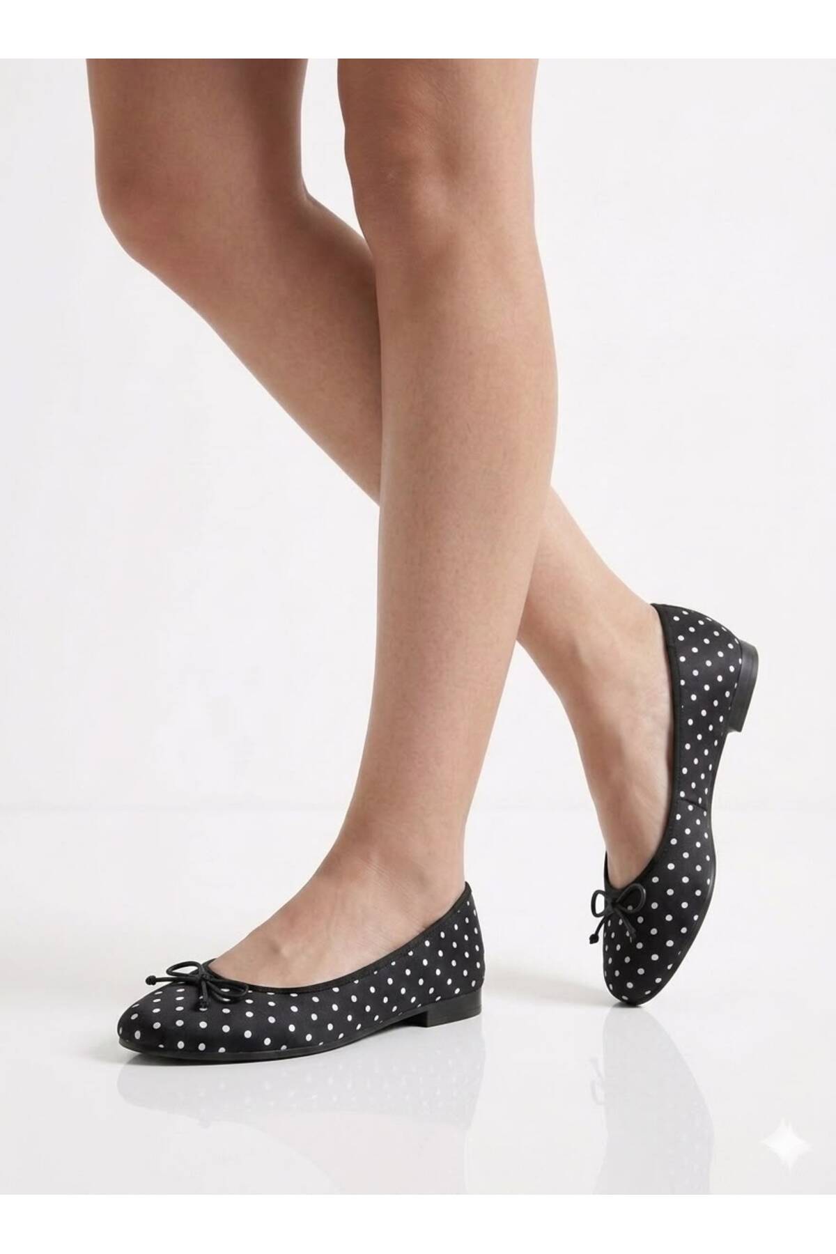 MAYA SHOES Kadın Puantiyeli Fiyonklu Detaylı Günlük Rahat Babet görsel 4