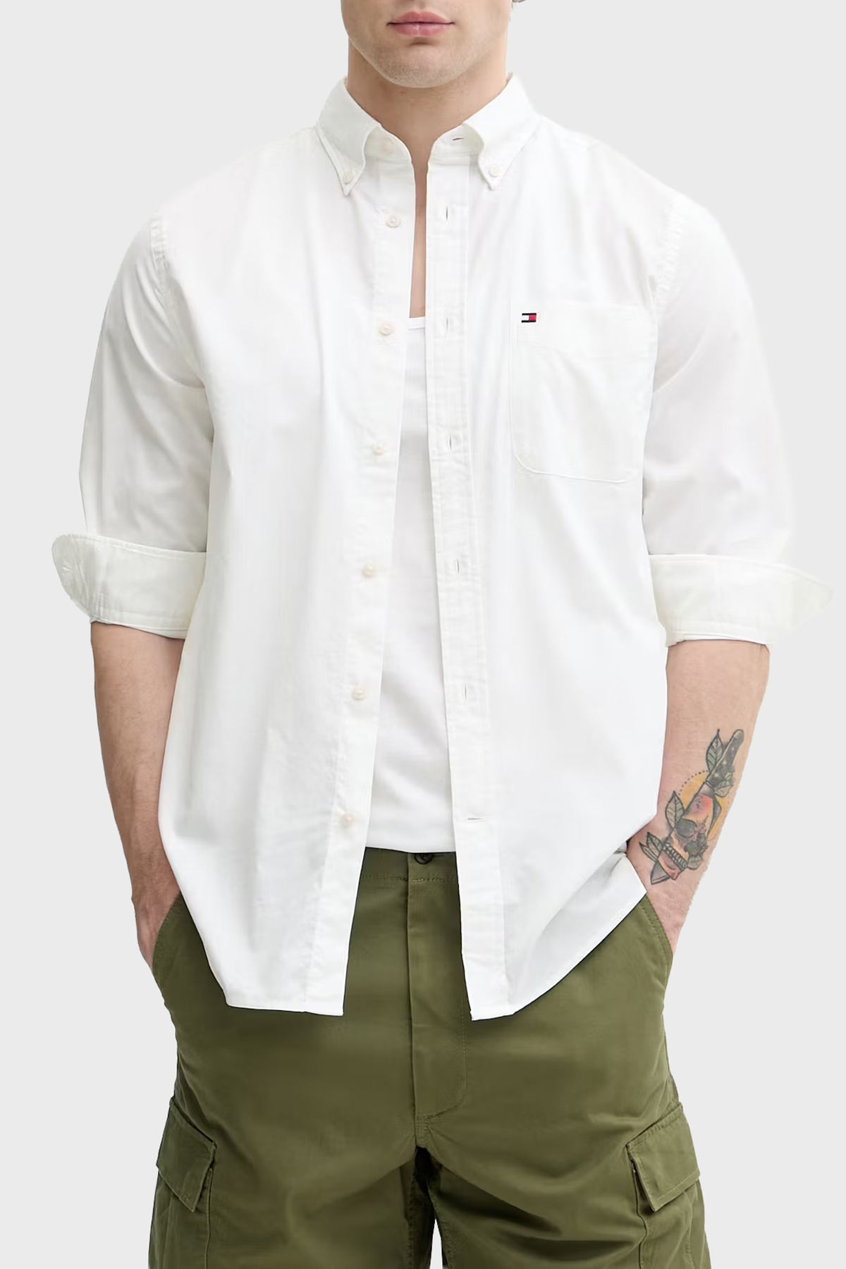 Tommy Hilfiger Cotton Buttoned Collar Long Sleeve Shirt Men's Shirt Mw0Mw42287 Ybr