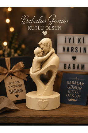 Qatman3d Babalar Günü Baba ve Çocuk Dekoratif Biblo 3D Baskı Masaüstü Süsü