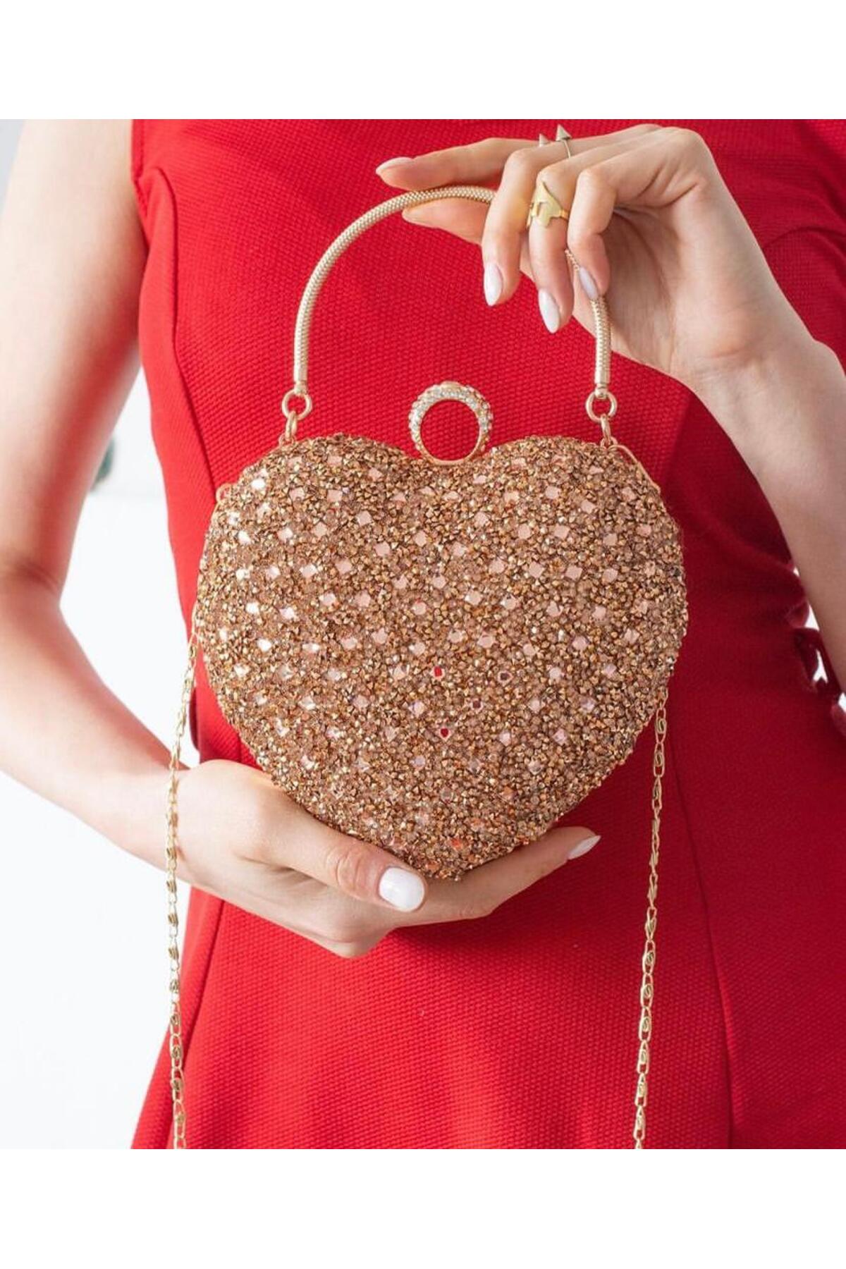 Women Scholarship Hand and Cross Chain Long Strap Rose Evening Bag
