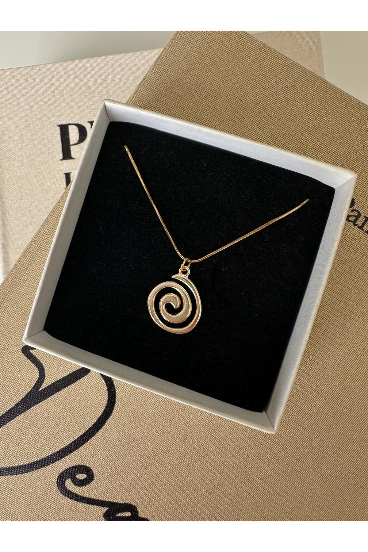 Spiral Charm Çelik Zincirli Gold Kadın Kolye (45 Cm) - Detay Görseli 1