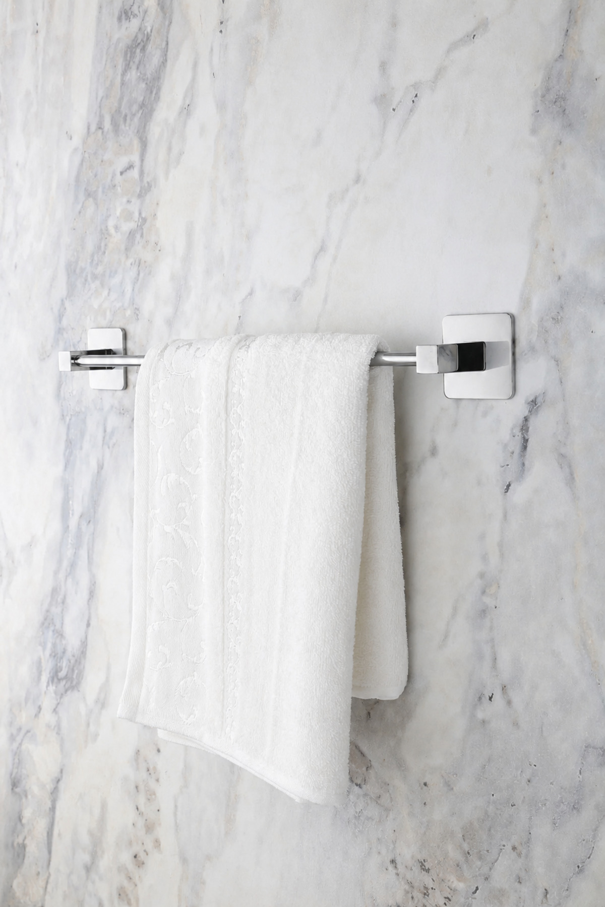 Square Adhesive Chrome Long Towel Rack Use Without Drilling