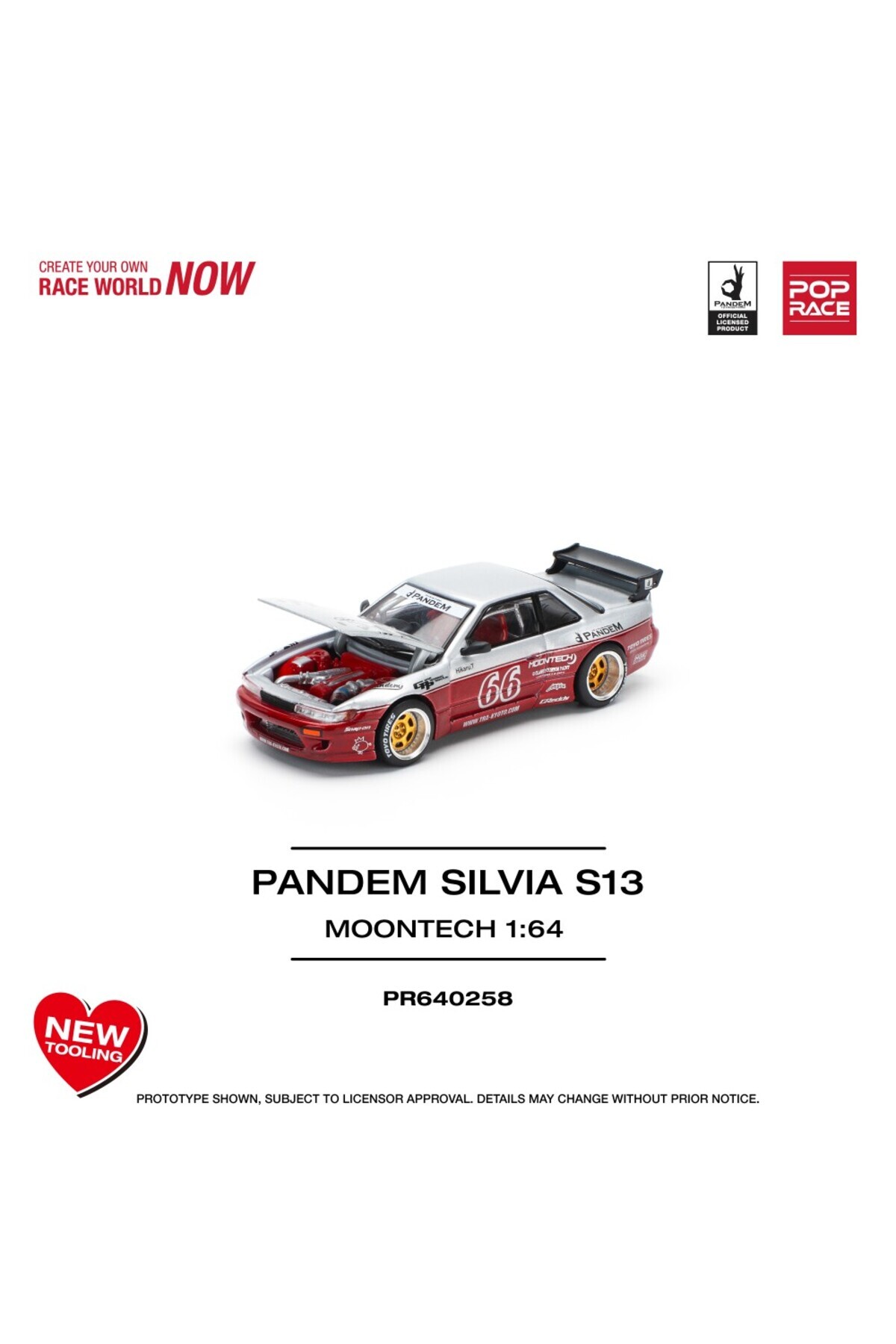 pop race 1 POPRACE- 1/64 PANDEM SILVIA S13 - MOONTECH RED CONCEPT