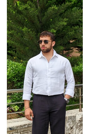 MaymenCo Uzun Kollu Yazlık Keten Gömlek