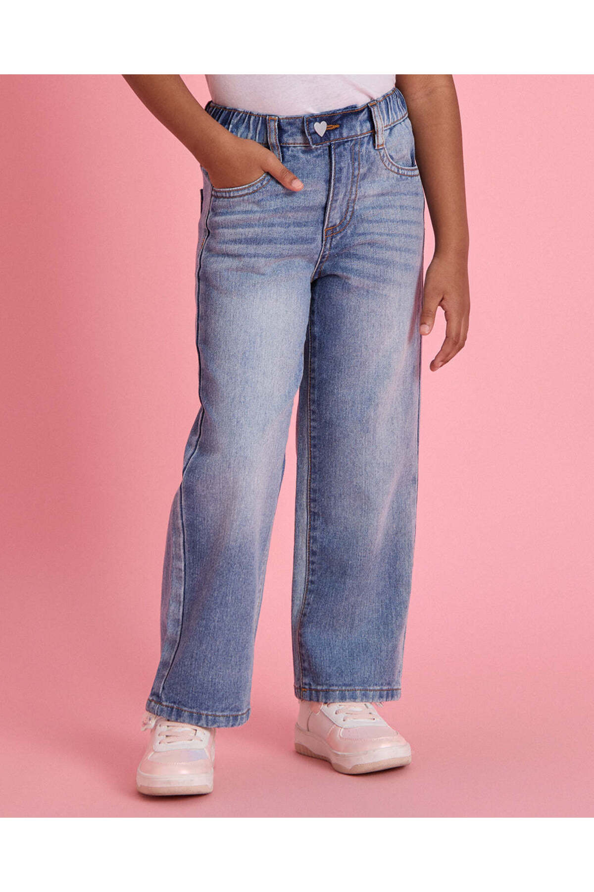 REDTAG Girls Blue Plain Wideleg Jeans