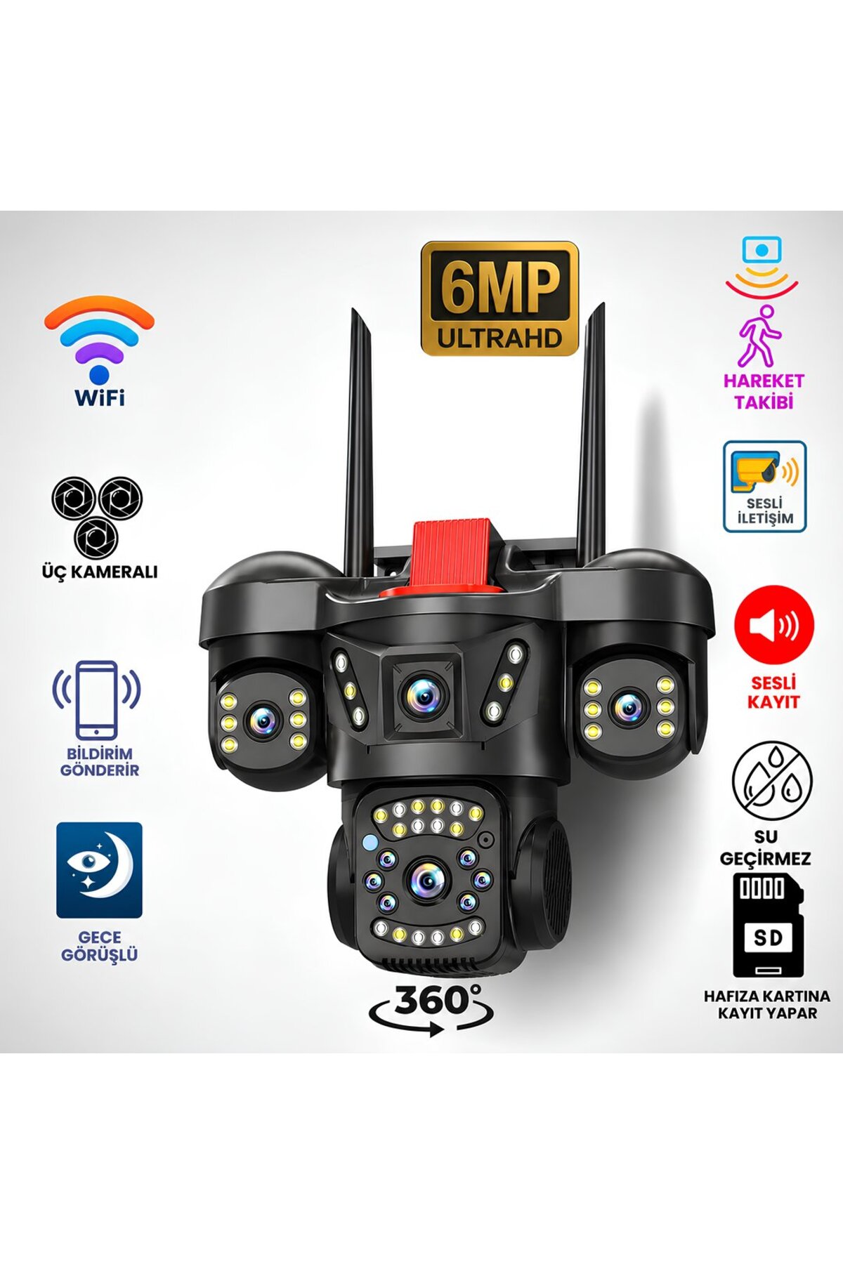 ONQAM ONW2363 3 Kameralı WiFi PTZ Güvenlik Kamerası 6MP Ultra HD