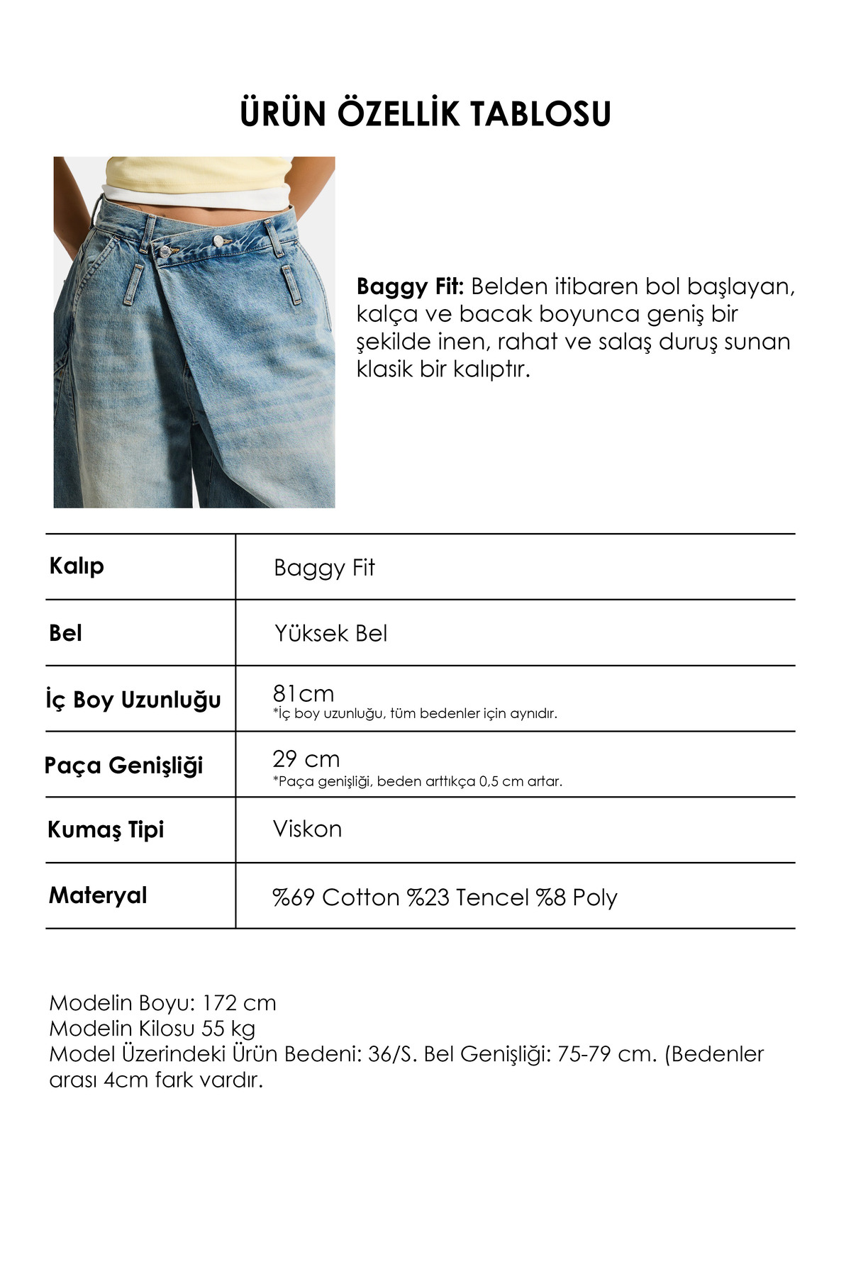 it's basic  Kadın Kot Rengi 4s6-32 Süper Baggy Fit Kemer Detaylı Özel Tasarım Denim Jean - Görsel 5