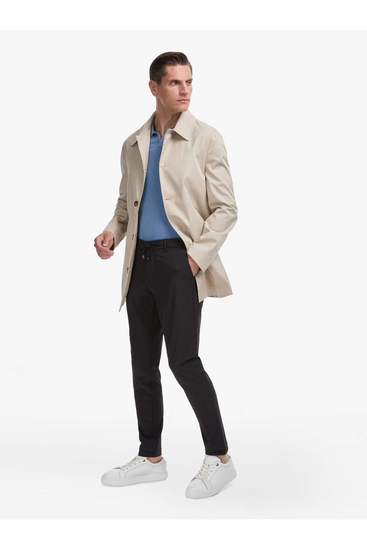 Cacharel Bej Slim Fit Pamuk Karışımlı Gömlek Yaka Trençkot 50324484-VR011 görsel 4