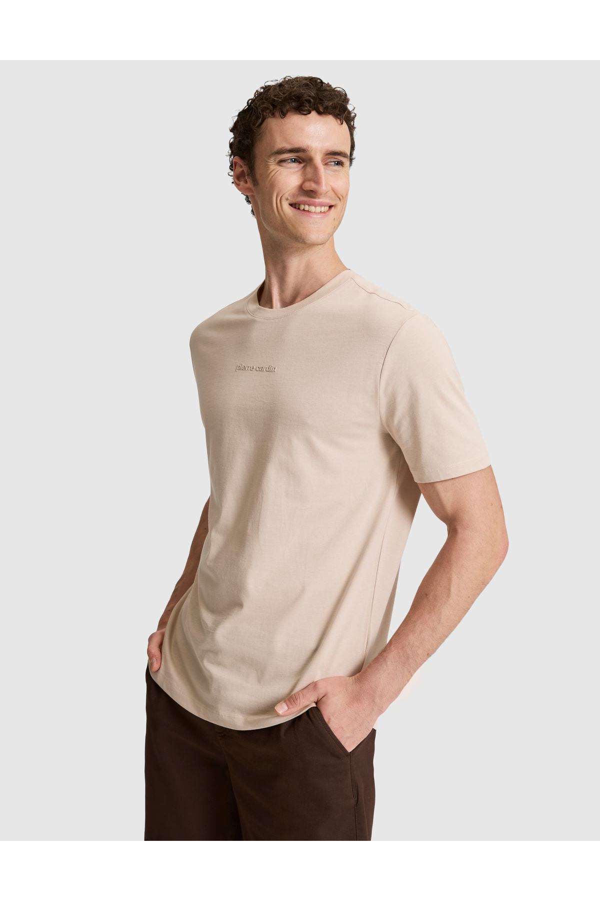 Pierre Cardin Koyu Bej Regular Fit %100 Pamuk Bisiklet Yaka Tişört 50327872-VR088 görsel 3