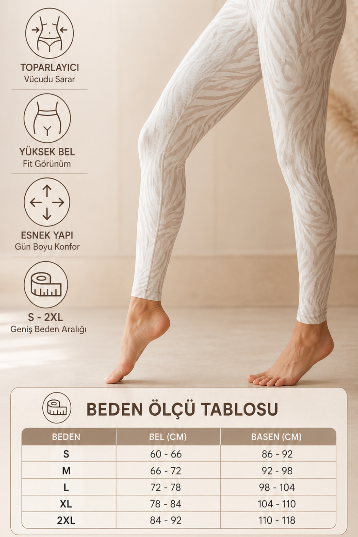 Oxyteez Tayt Kadın Premium Örme, Yüksek Bel Zebra görsel 2