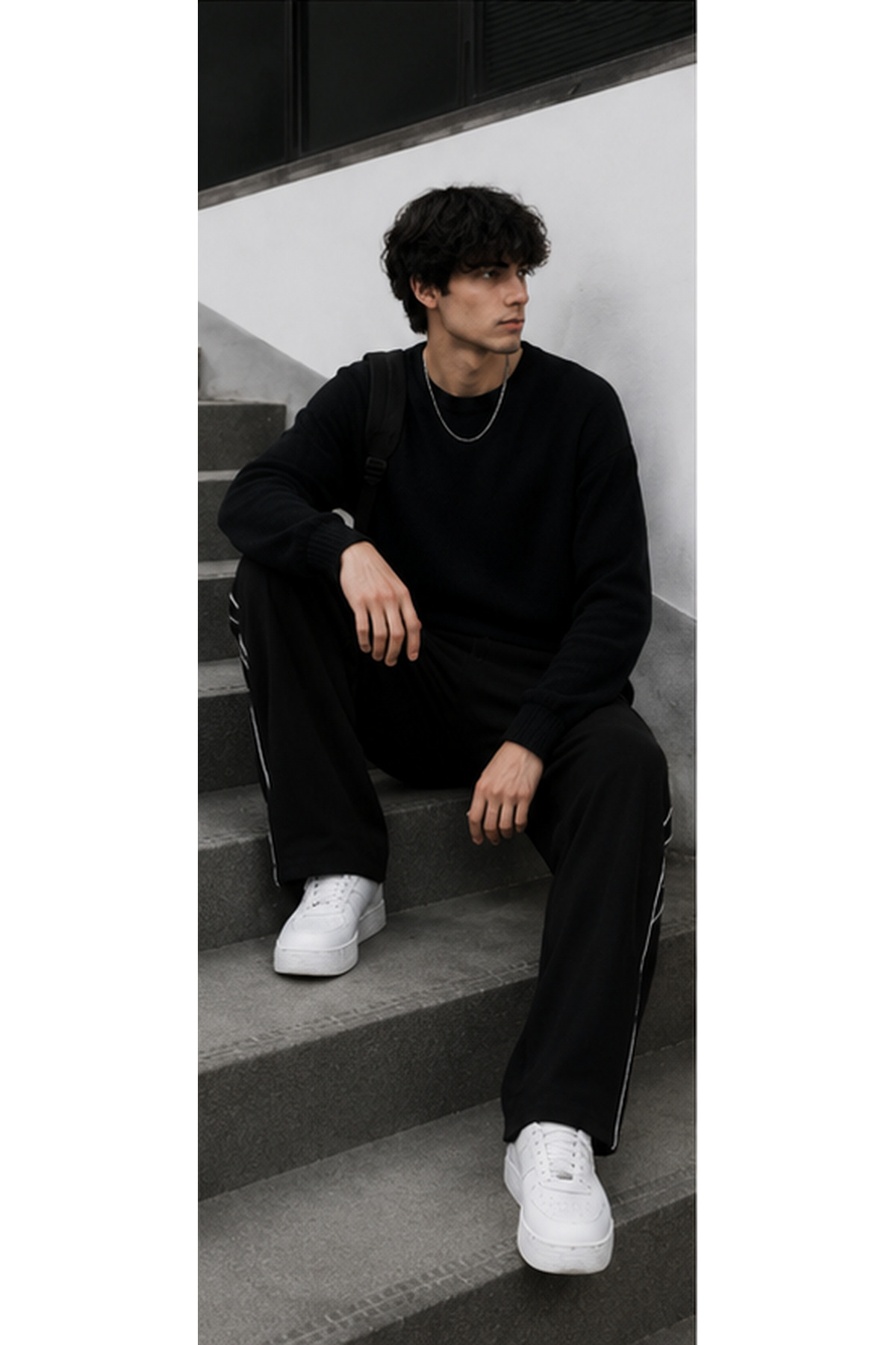 De Carte Harajuku Streetwear Yan Şeritli Erkek Bol Kesim Ayarlanabilir Geniş Paça Eşofman Altı