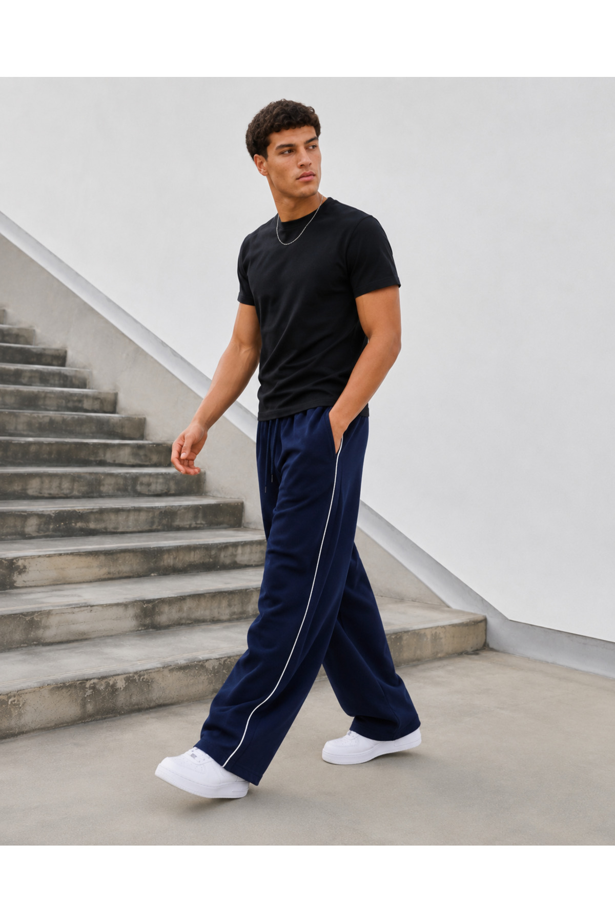 De Carte Harajuku Streetwear Yan Şeritli Erkek Bol Kesim Ayarlanabilir Geniş Paça Eşofman Altı görsel 4