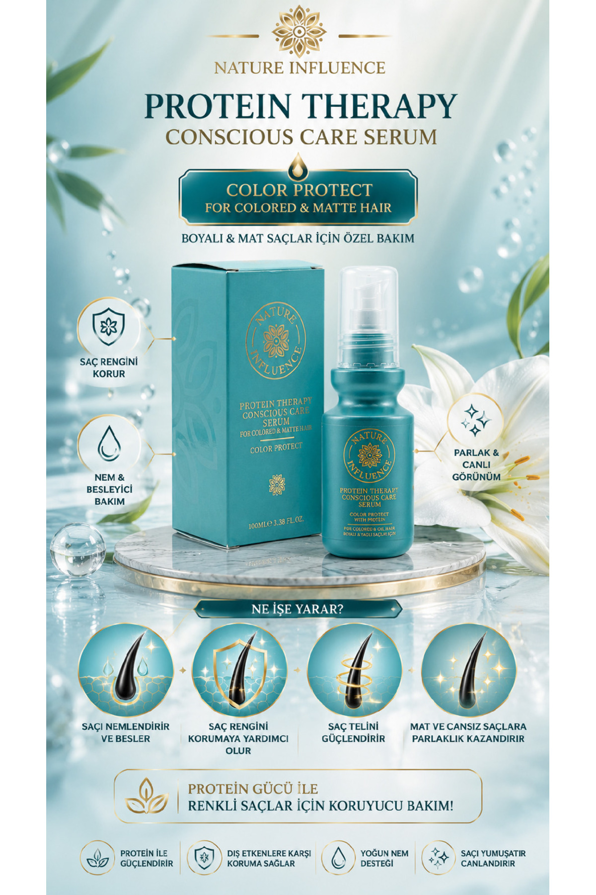 PROTEİN TERAPİLİ BESLEYİCİ SAÇ SERUMU 100ML — NATURE28 — تصویر 4 از 5