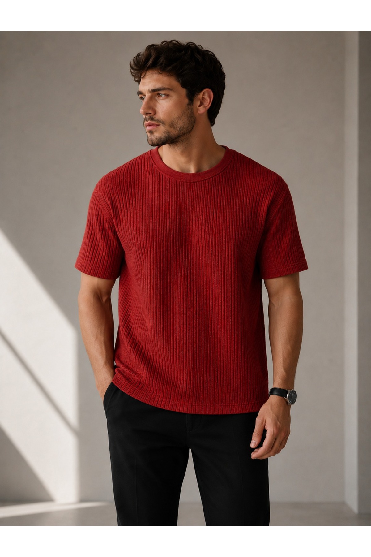 Men's Robert Waffle Fabric Crew Neck Short Sleeve Thsirt