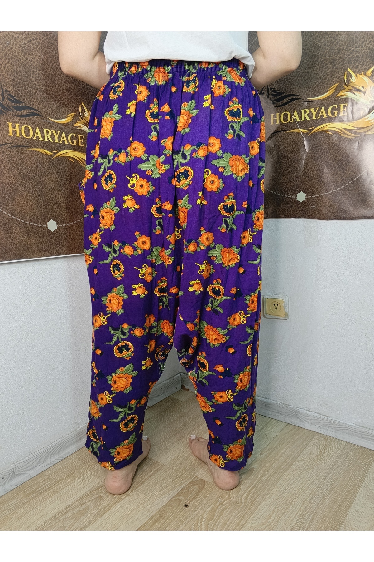 hoaryage Otantik Köy Şalvarı %100 Pamuk Viskon Çiçek Desenli Rahat Kesim Ağlı Kadın Şalvarı 38BEDEN 100 KG görsel 5