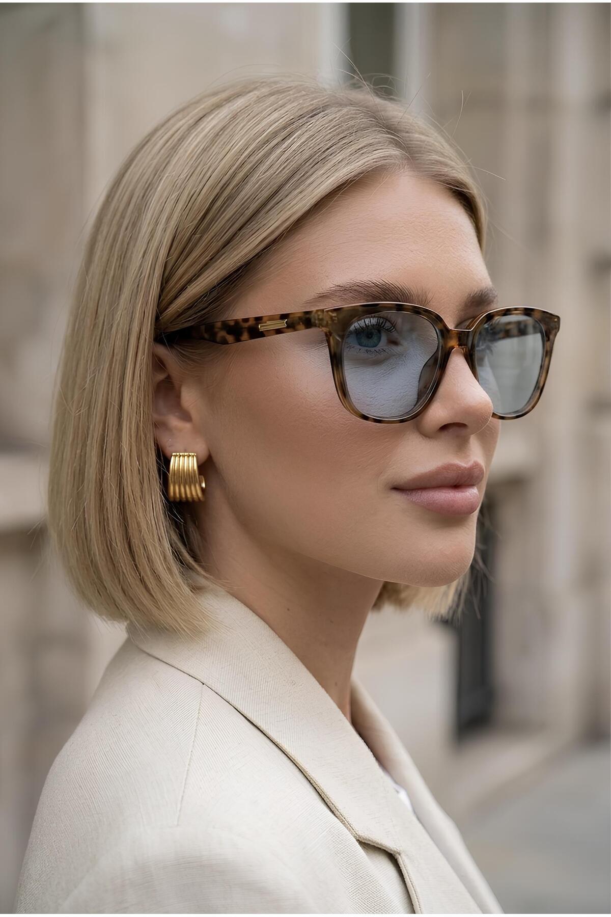 Eyesofia Luxury Unisex Leopar Çerçeveli Mavi Uv400 Filtreli Ultra Hafif Güneş Gözlüğü