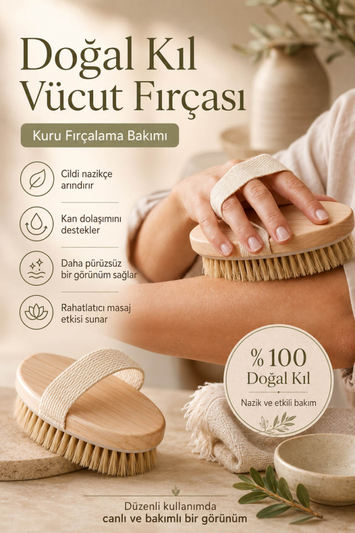 Anadolu Saray Selülit Karşıtı %100 Doğal At Kılı Vücut Fırçası Kuru Fırçalama Masaj ve Peeling Bakım Fırçası — Atlar.Kili
