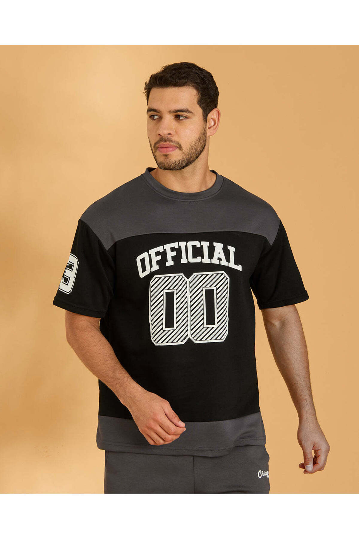 REDTAG Men Black And Charcoal Cut And Sewn T Shirt