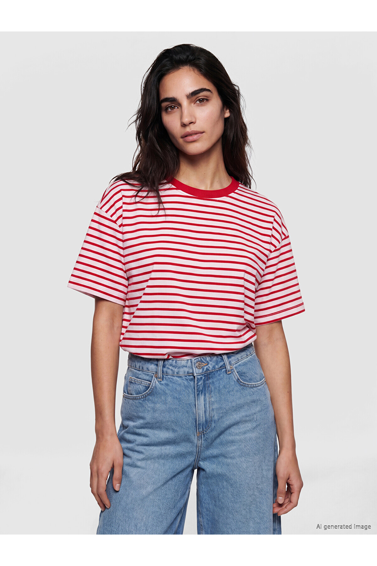 LC Waikiki Trendlucky Striped Oversize 100% Cotton Women's T-Shirt with a Difference