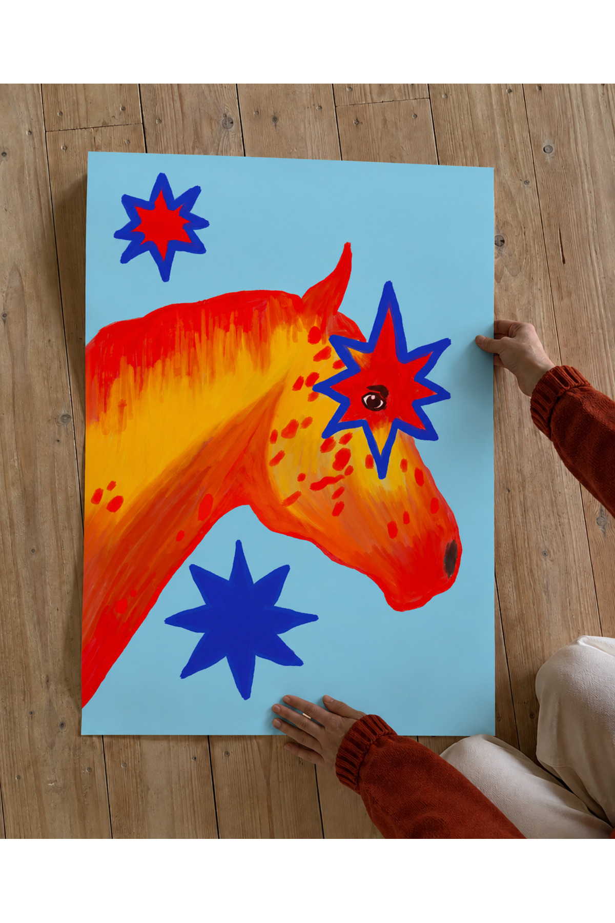 Renkli At İllüstrasyonu Poster, Modern Pop Art ve Eğlenceli Duvar Dekoru Çerçevesiz