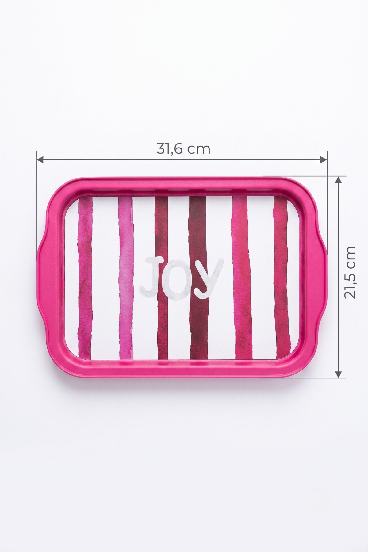 Joy Yazılı Pembe Çizgili Dekoratif Metal Servis Tepsisi - 215x316 mm — Tepsiler — görsel 4 / 5 — Tinbox