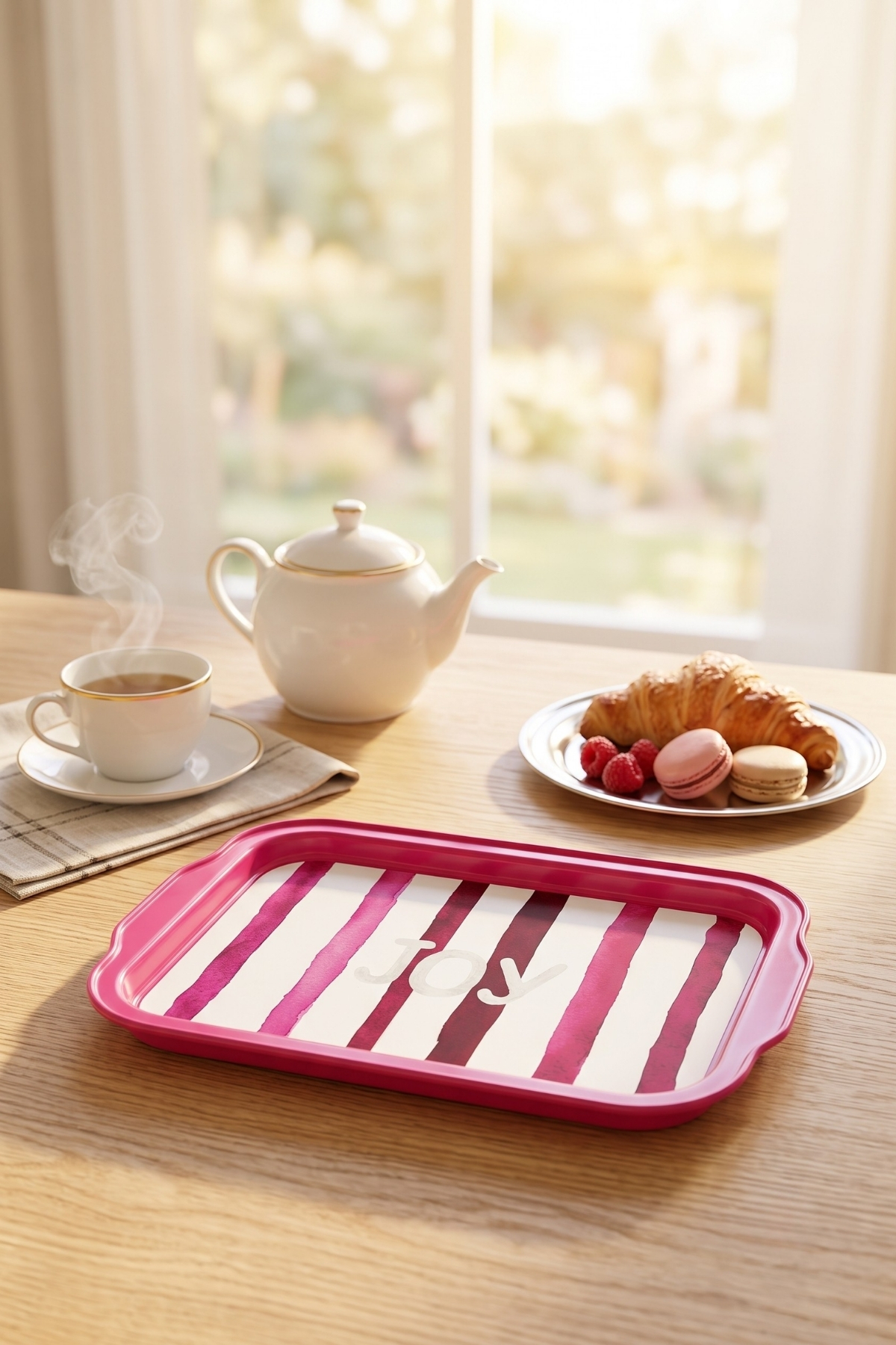 Joy Yazılı Pembe Çizgili Dekoratif Metal Servis Tepsisi - 215x316 mm — Tepsiler — görsel 1 / 5 — Tinbox
