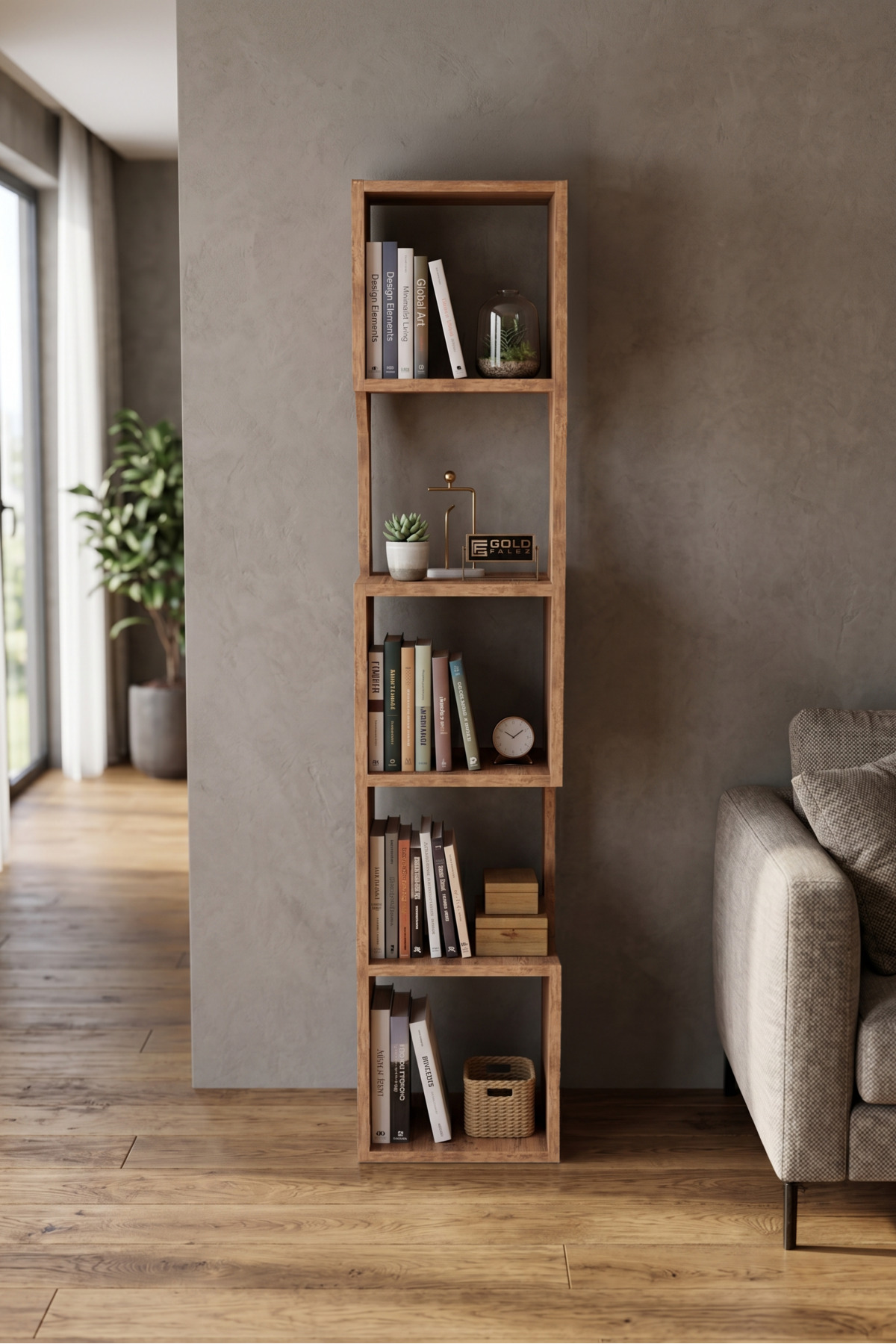 Kitaplık Ahşap Dekoratif Raf 5 Katlı Modern Çok Amaçlı Kitaplık Salon Ofis Kitaplığı 7066 Atlantik Çam görsel 5