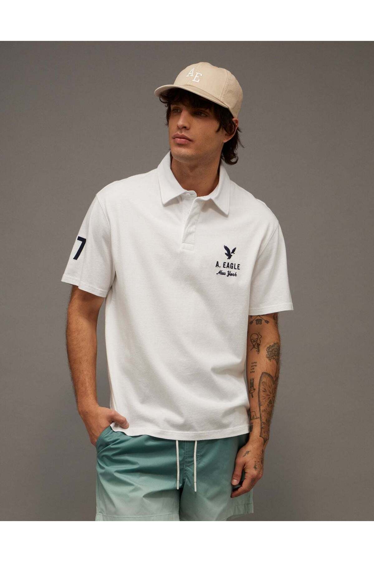 American Eagle AE Standard Fit Graphic Polo Shirt