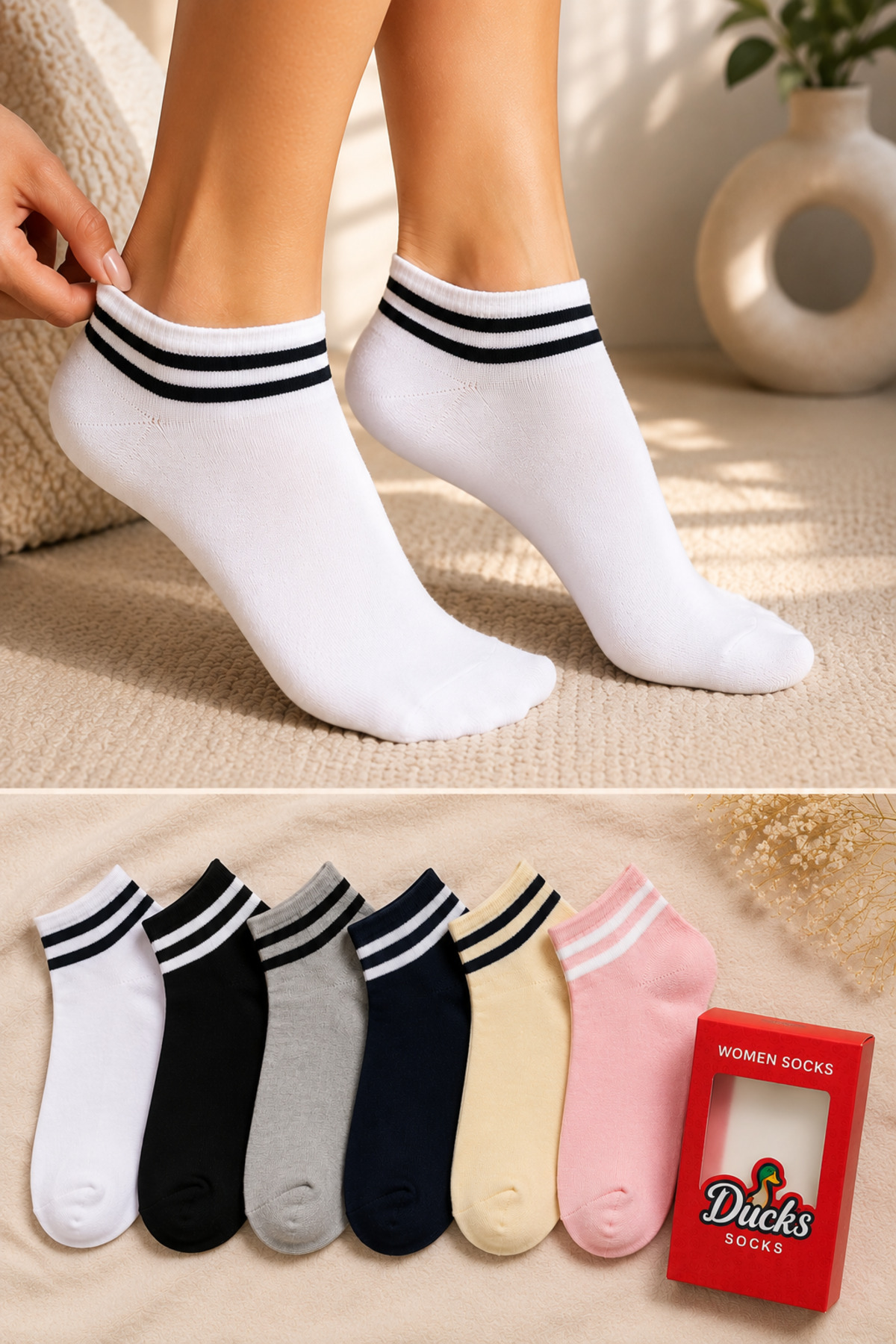 Kadın Kolej 6'lı Bambu Extra Yumuşak Kutulu Yazlık Dikişsiz Çorap Terletmeyen Soft Çorap Çok Renkli