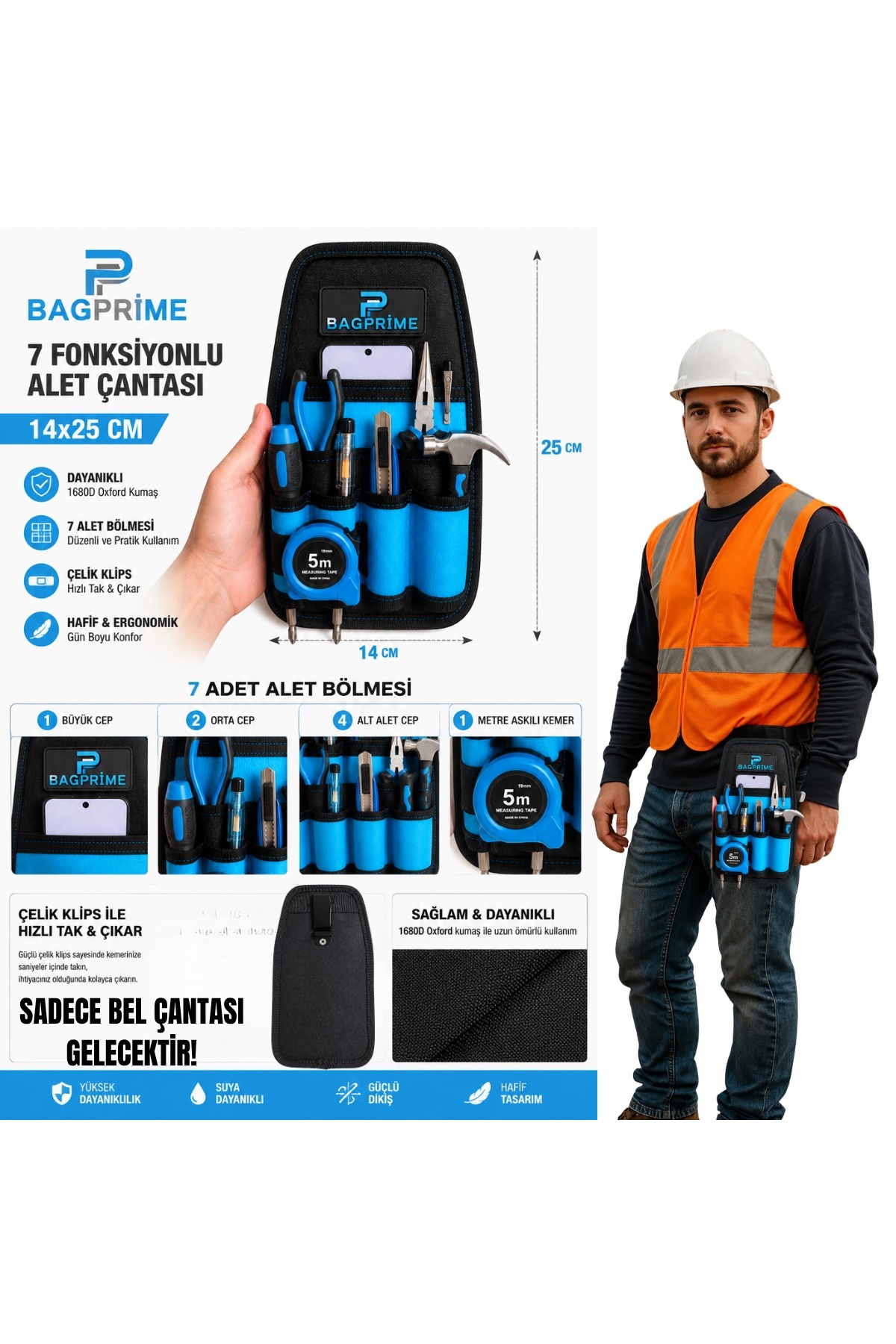 Satış Diyarı Çelik Klipsli Bel Tipi Alet Çantası Elektrikçi, Tesisatçı, Tamir ve Teknik Servis Bel Çantası 14x25 cm görsel 2