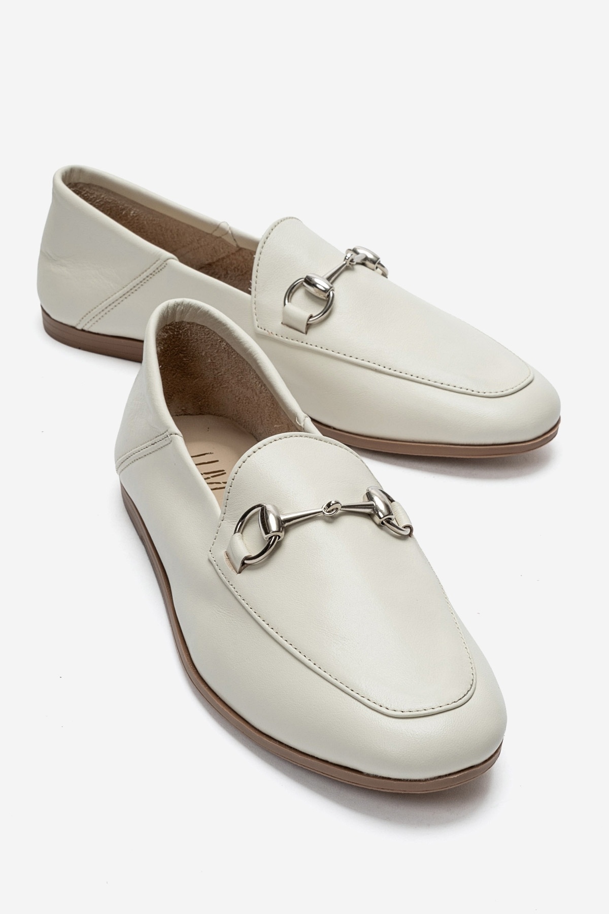 LuviShoes F03 Krem Cilt Hakiki Deri Kadın Loafer Ayakkabı