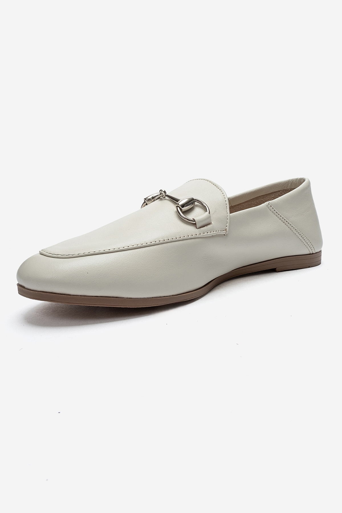 LuviShoes F03 Krem Cilt Hakiki Deri Kadın Loafer Ayakkabı görsel 6