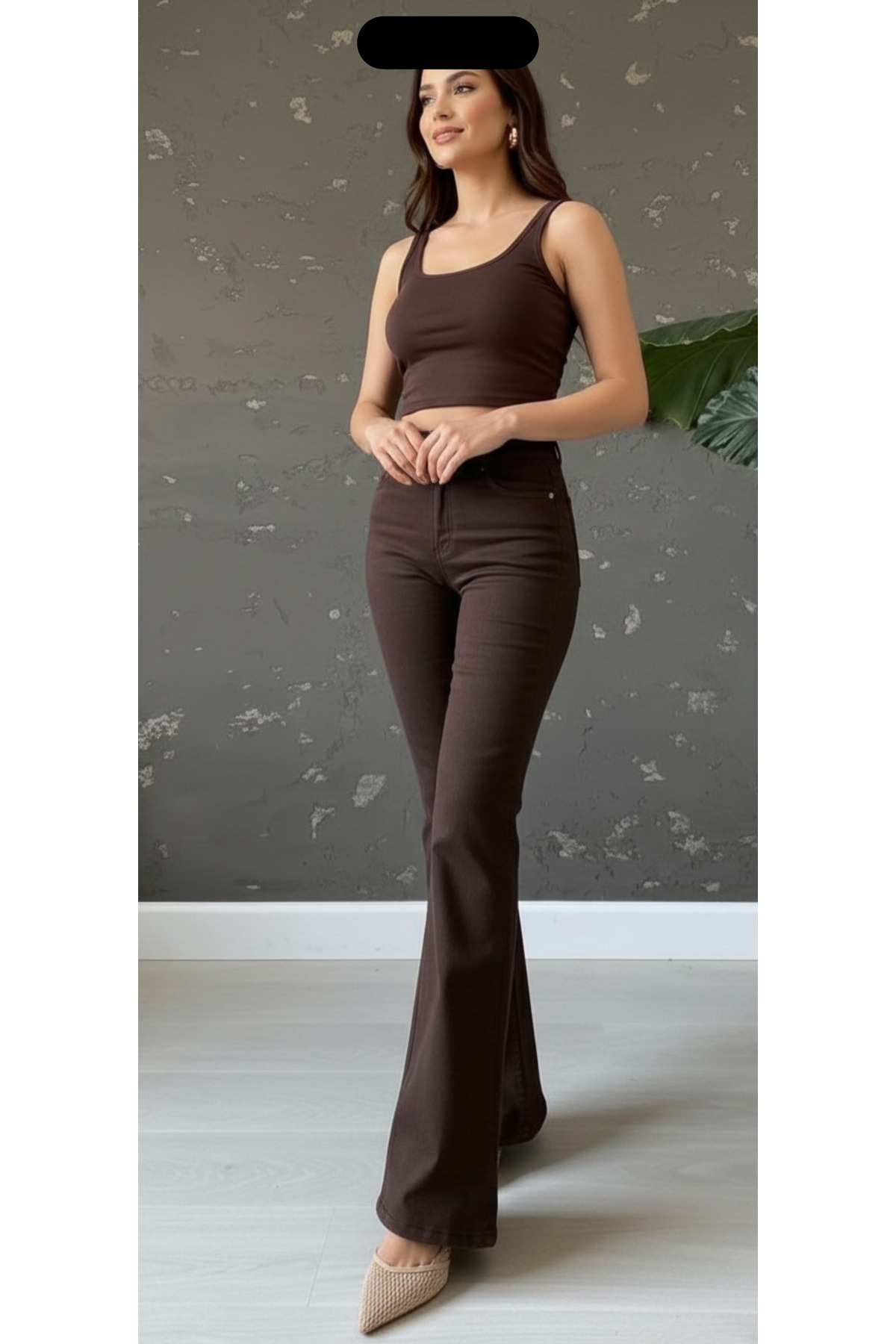 geenz manifacture Acı Kahve Kadın Miya Ispanyol Paça Likralı Kot Pantolon Yüksek Bel Jeans Toparlayıcı( Extra Rahat) görsel 3