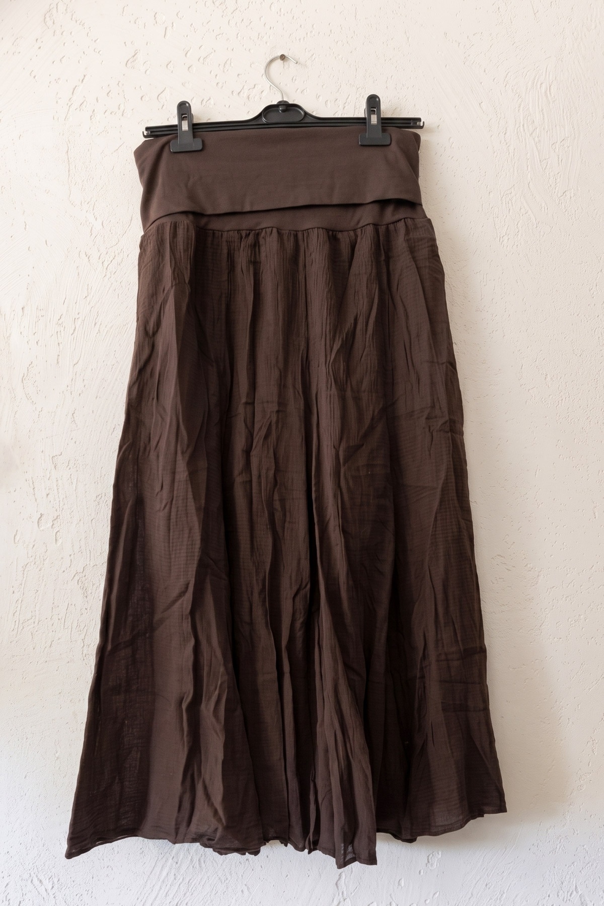 Chiccy Kahverengi Astarlı Katlanabilir Kumaş Bel Casual Pamuklu Uzun Dokuma Etek 95 65 görsel 7