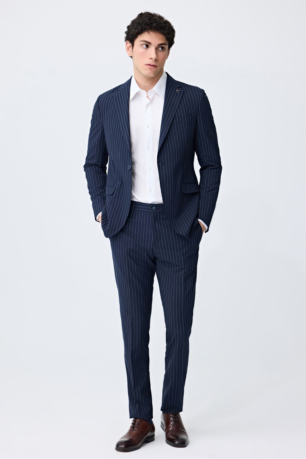 Slim Fit Lacivert Çizgili Takim Elbise — سرمه‌ای 6TF05KV09511M — تصویر 4 از 8