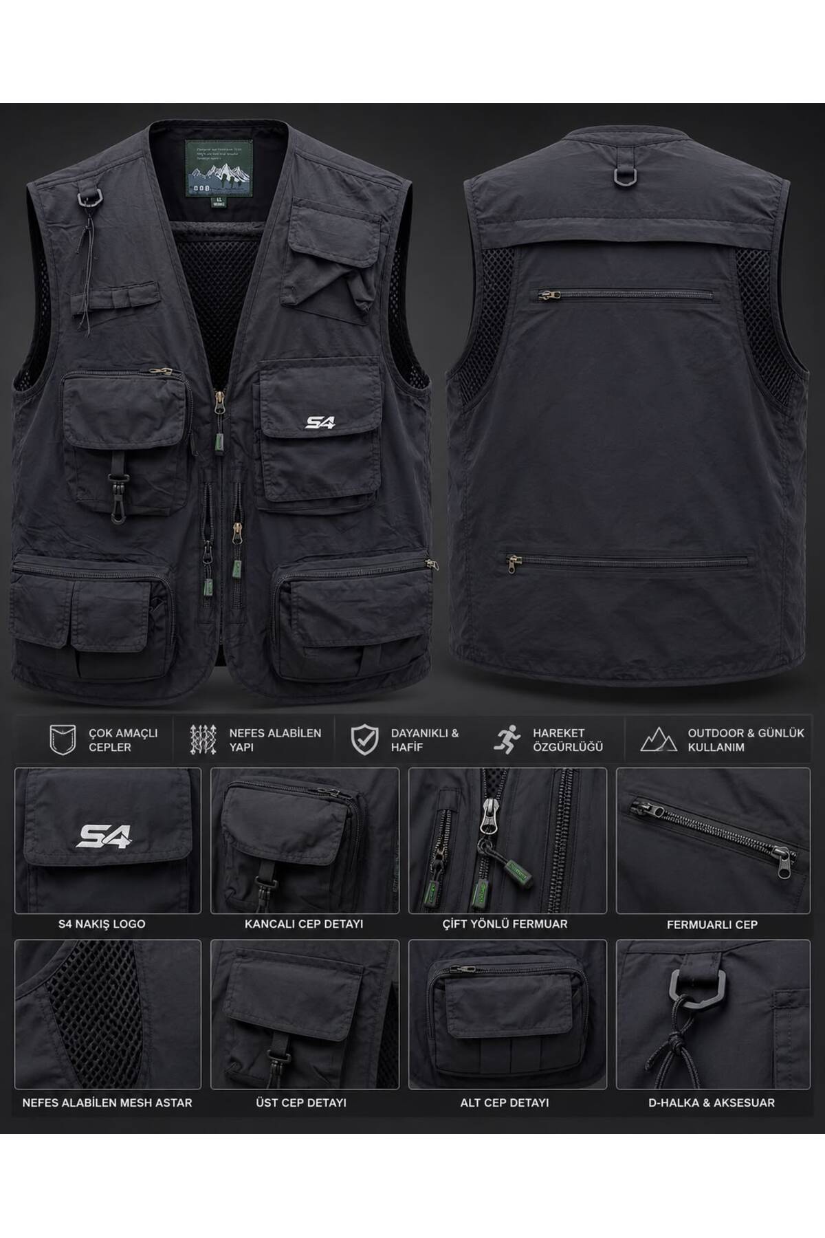 SIFIR4 s4 Outdoor Avcı Yeleği Çok cepli