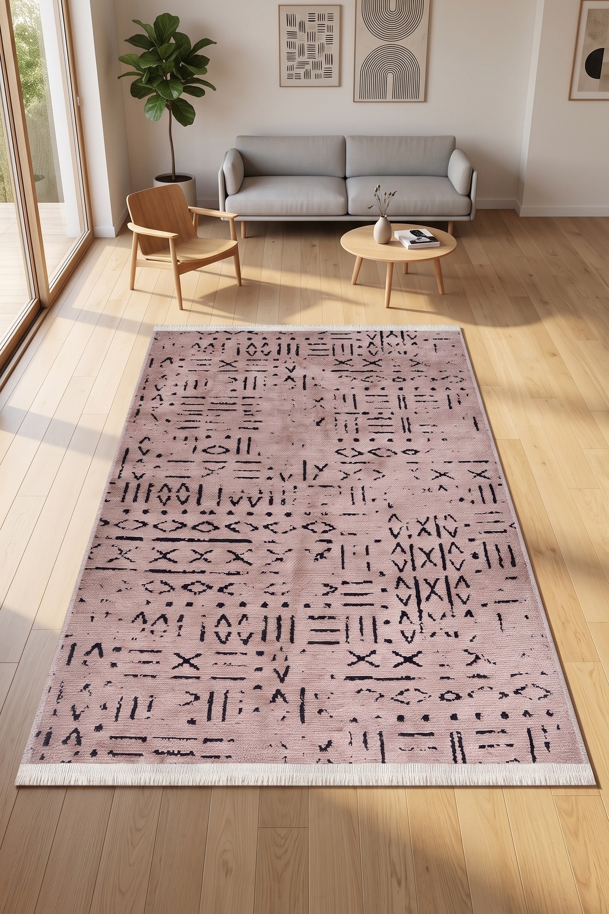 Vera Mink Anti-Slip Sole Geometric Cotton Washable Living Room Kitchen Living Room Modern Rug
