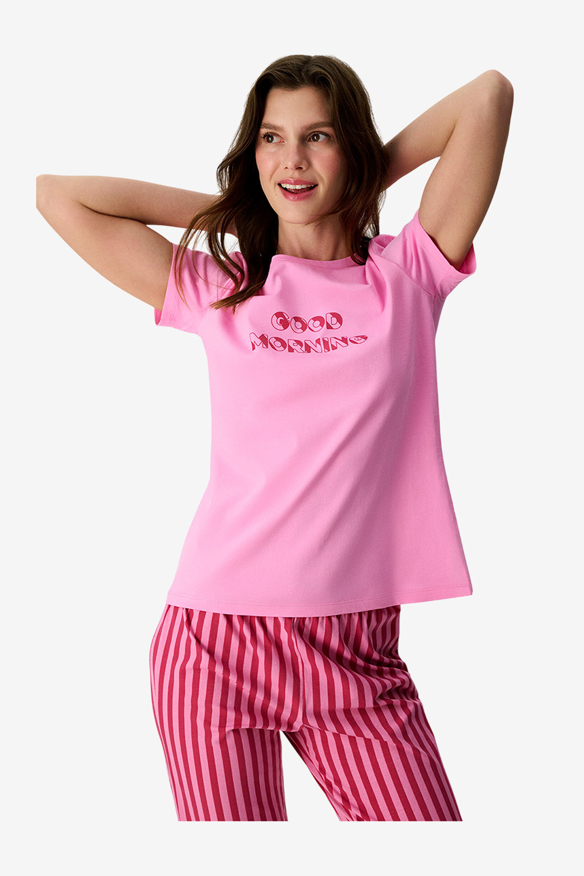 Penti Women Morning Short Sleeve Capri Pink Pyjama Set