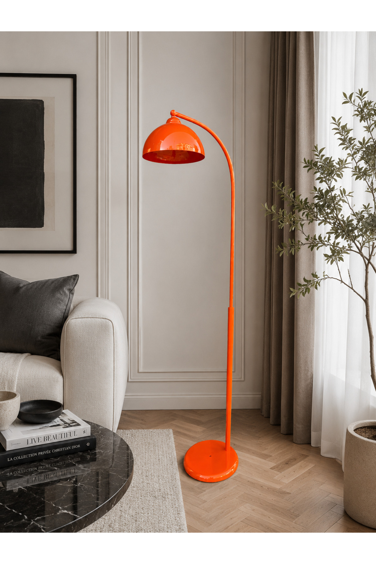 NEBULA Orange Metal Retro Moving Head Lamp-Modern Living Room Lighting- Decorative Corner Lamp with Curved Head