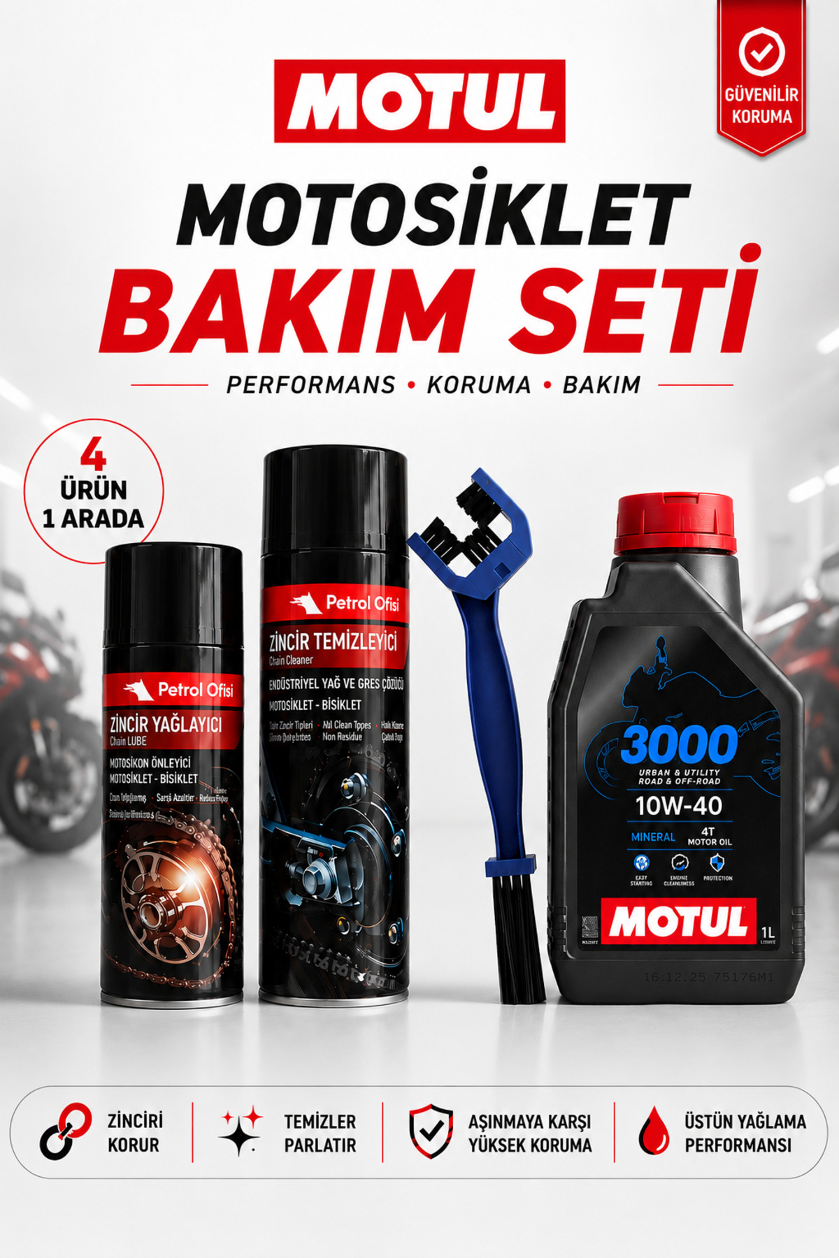 Motul 3000 10W-40 4T 1L Mineral Motosiklet Yağı ve Zincir Bakım