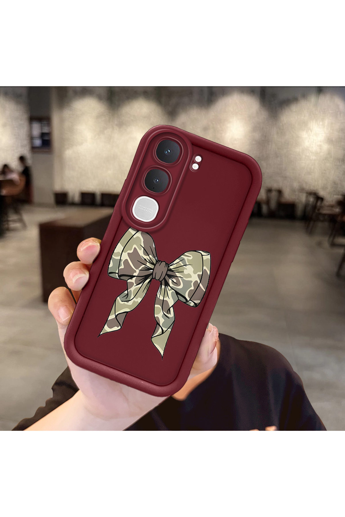 Vivo Y31 5G Compatible case camera protector Burgundy Silicone Couple Phone Case Bow Tie Pattern