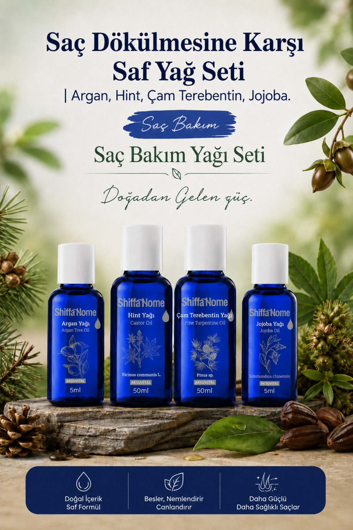 Shiffa Home Saç Dökülmesine Karşı Saf Yağ Seti | Argan, Hint, Çam Terebentin, Jojoba — setyaglar4lüsac