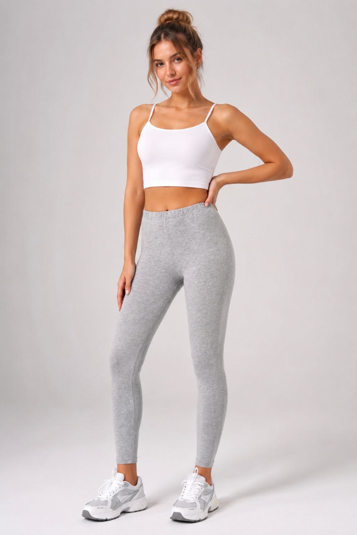 fevien Kadın %95 Pamuklu Yüksek Bel Esnek Likralı Uzun Tayt Rahat Kesim Günlük Spor Yürüyüş ve Yoga İçin İç Göstermeyen Toparlayıcı Basic Düz Tayt
