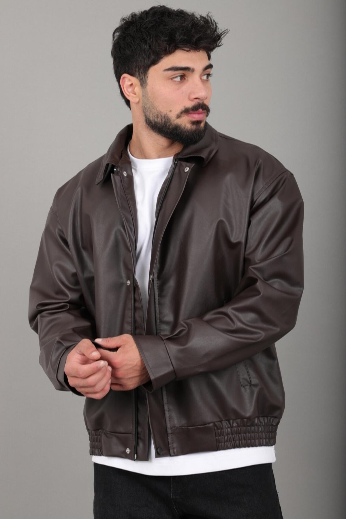 Bel Lastikli Oversize Suni Deri Mont Bl 1731_50379 — مشکی
