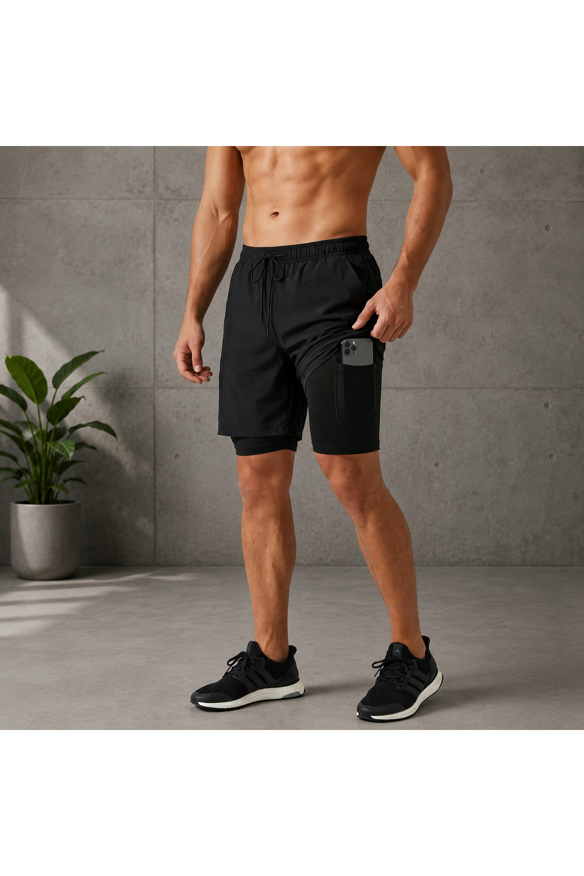 RUNFLEX Erkek Paraşüt Kumaş Hızlı Kuruma Antreman-Halı Saha- Fitness Kısa Taytlı Şort görsel 2