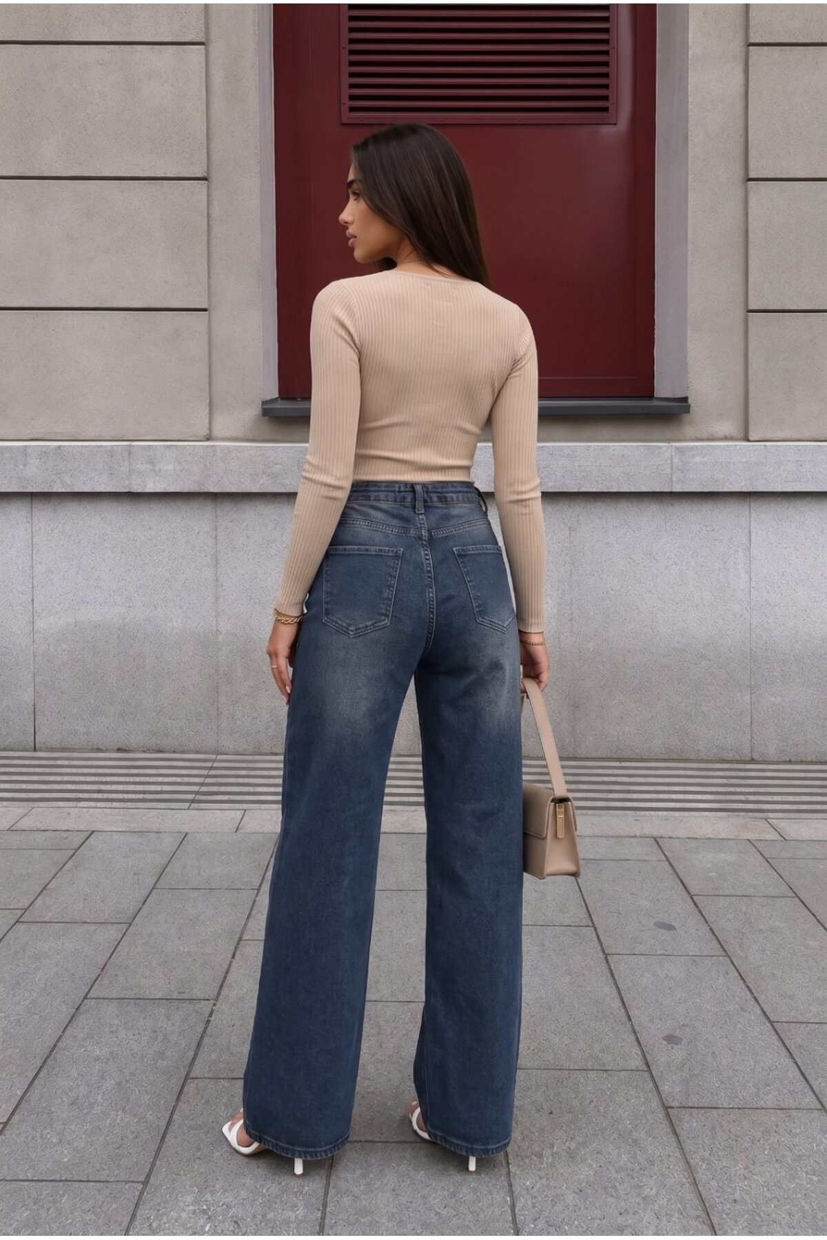 LACİVERT EFEKTLİ Soluk Efekt Vintage Yüksek Bel Wide Leg Geniş Paça with Lycra Jeans 3